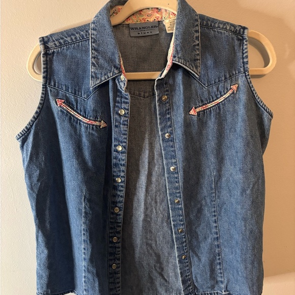 Wrangler Jackets & Blazers - Vintage Wrangler Blue Denim vest with Paisley Trim